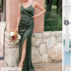 Revelry Rory Satin Bridesmaids Dress Deep Olive